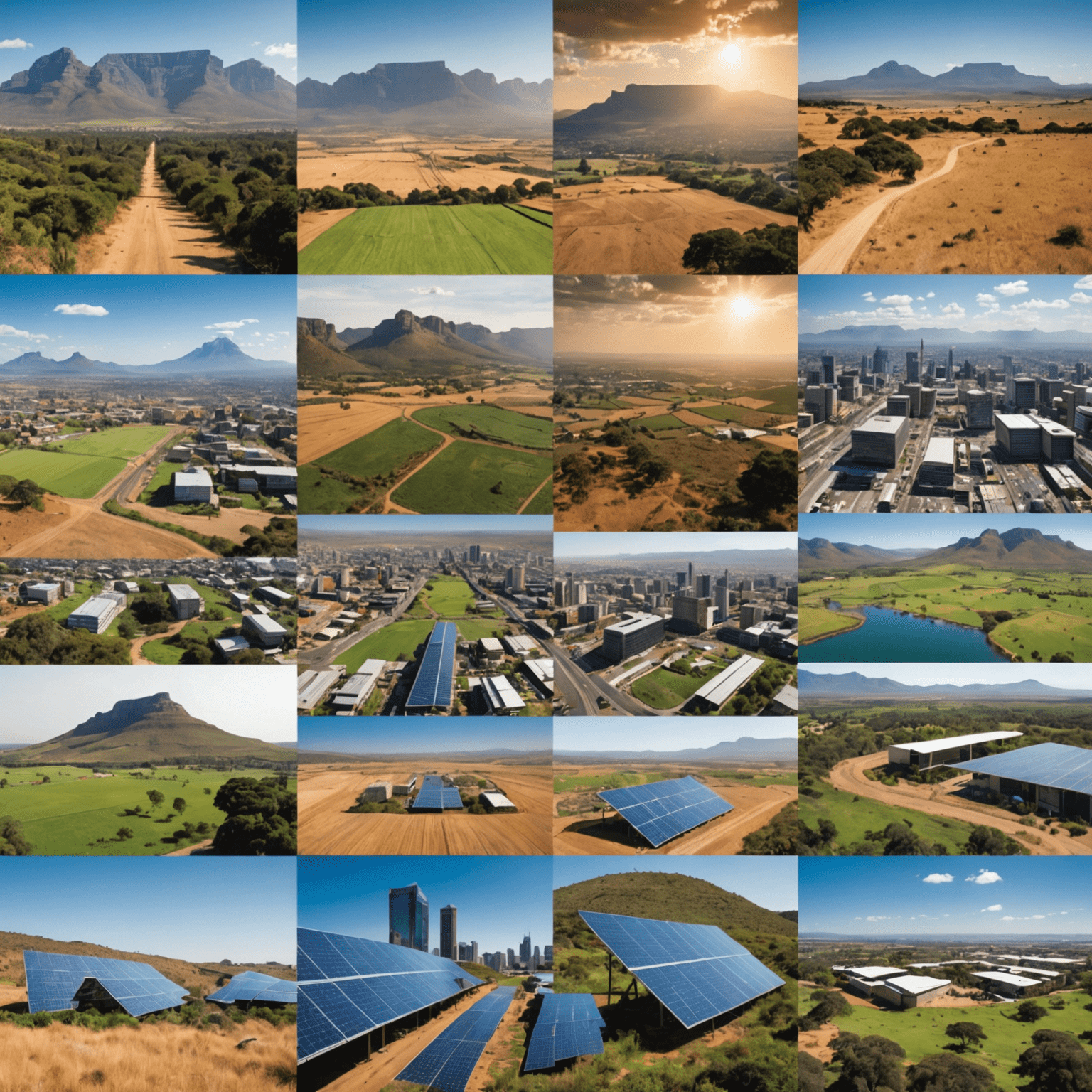 A collage showing digital transformation, sustainability initiatives, and post-pandemic recovery strategies in South African business landscape