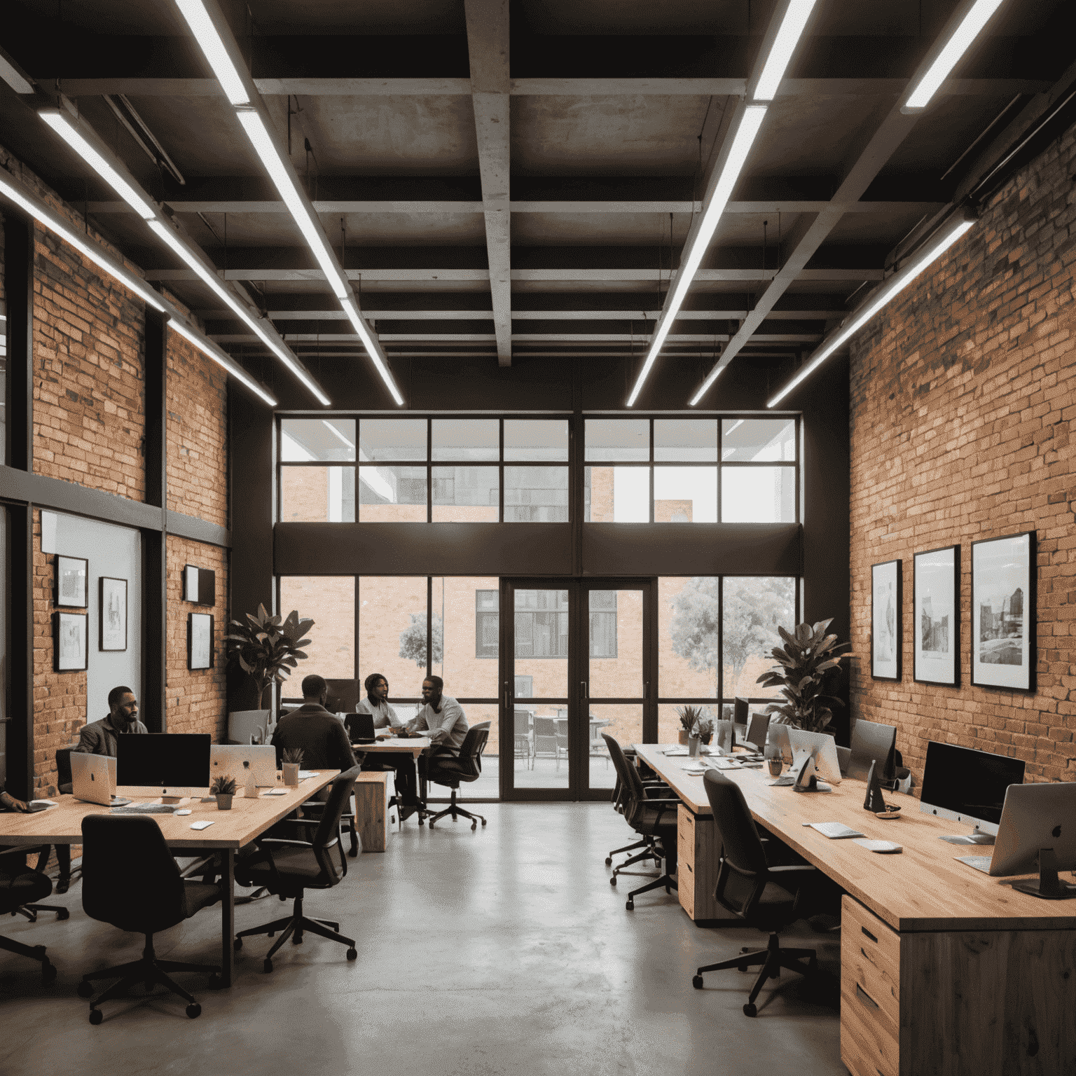 A modern tech startup office in Pretoria with diverse team members collaborating